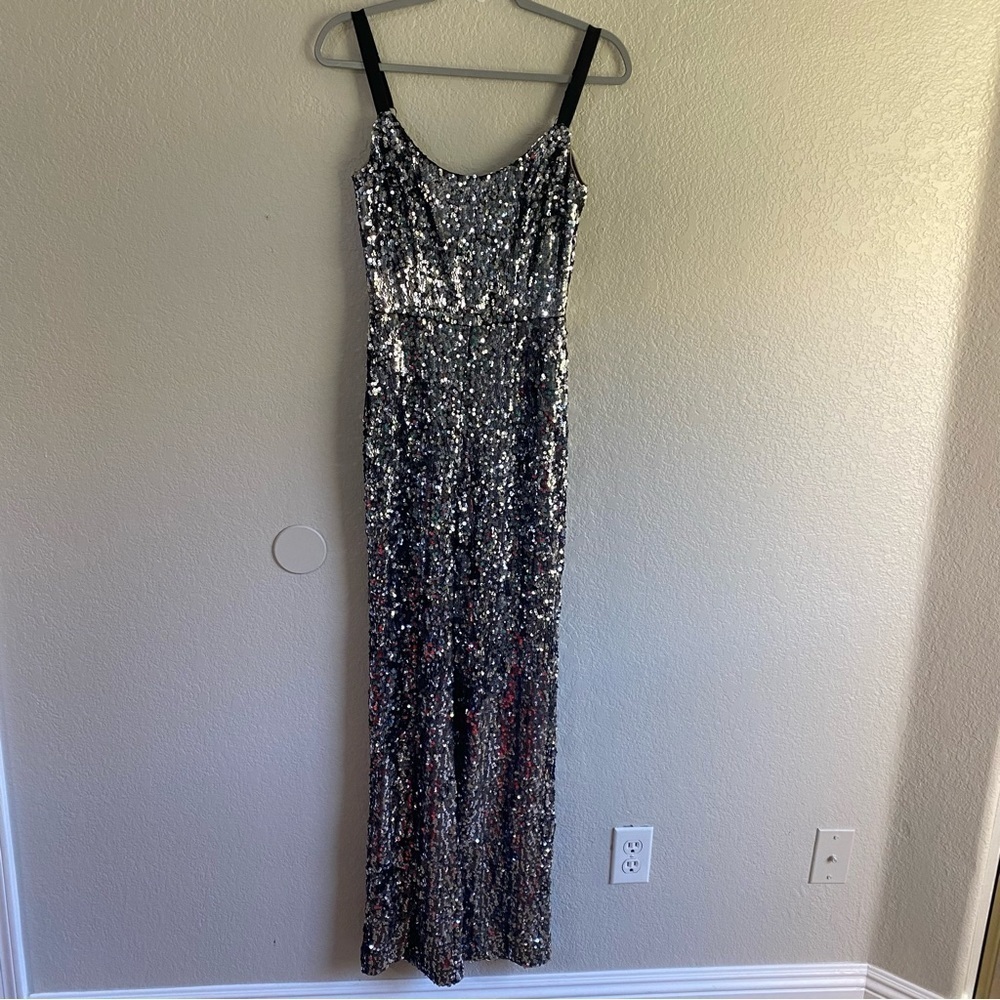Dress the Population Sequin Black and Silver Jumpsuit NWOT
